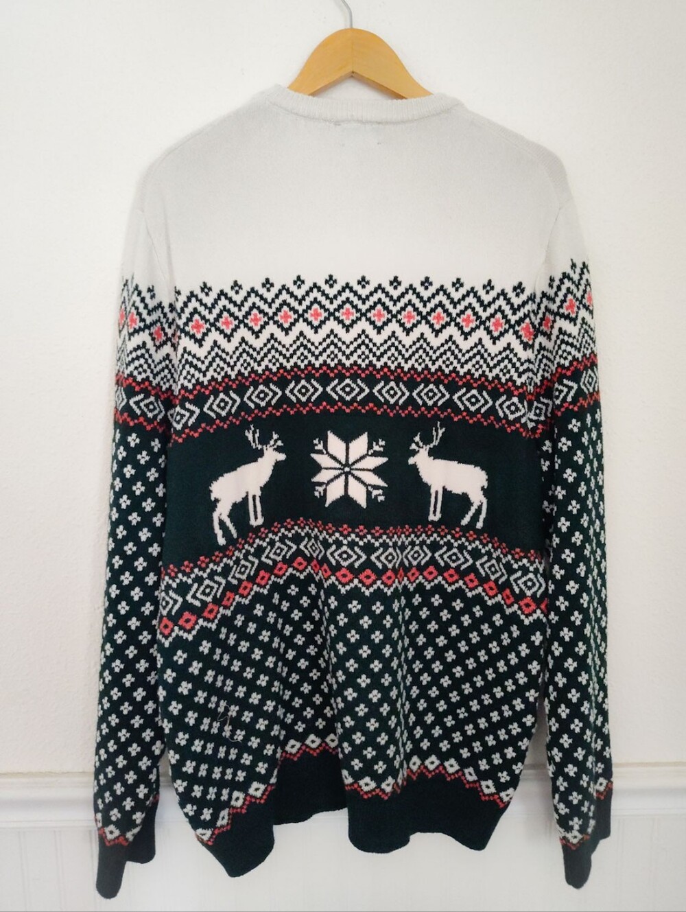 Lands End Mens Winter Christmas Sweater Cream Forest Green Size XL - Picture 2 of 3